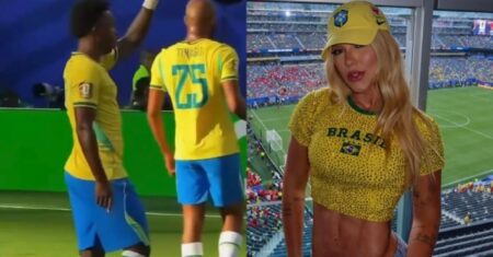 Após abrir o placar para o Brasil, Vini Jr. comemora e dedica gol a Virginia Fonseca | RepórterMT