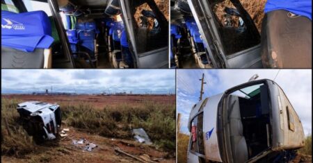 Tombamento de micro-ônibus quase termina em tragédia e deixa 7 feridos em Rondonópolis; vídeo