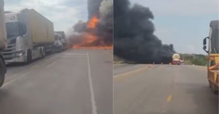 Motorista morre carbonizado após explosão de caminhão-tanque na Rodovia dos Imigrantes | RepórterMT