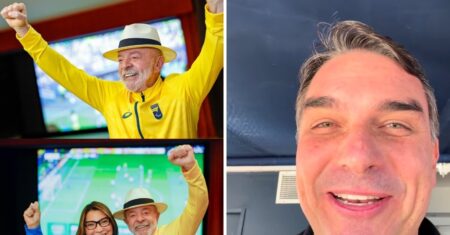 Presidenciáveis celebram vitória do Brasil; Flávio Bolsonaro usa número de Martinelli e Lula posa com Janja