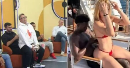 Craque Neto imita foto de Virginia no colo de Vini Jr. e senta no colo de jornalista