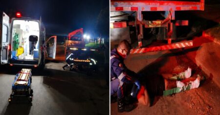 Motociclista colide em caminhão parado e fica gravemente ferida em Rondonópolis; veja