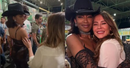 Paolla Oliveira pega Iza de surpresa em festa; confira momento