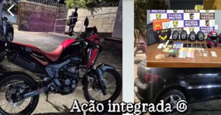 Rondonópolis: dupla é flagrada com moto furtada e PM descobre carro roubado e drogas em esconderijo de faccionados