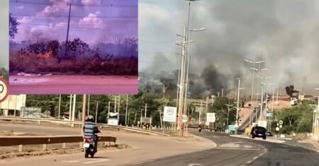Vídeo mostra incêndio de grandes proporções atingindo região de cemitério em Rondonópolis