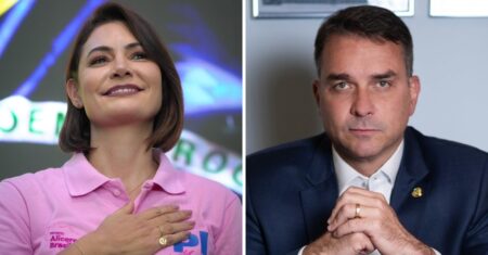 Michelle e Flávio Bolsonaro: gravação para o horário eleitoral