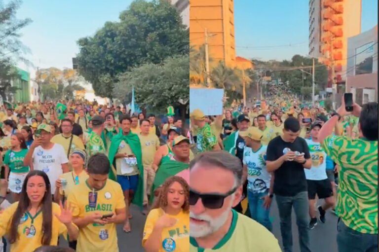 Apoiadores de Flávio Bolsonaro realizam caminhada política em Cuiabá