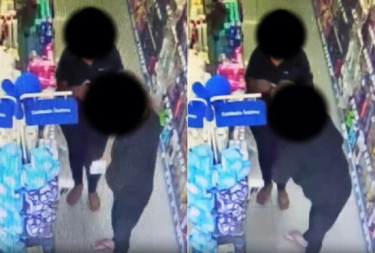 Câmeras de segurança flagram dupla furtando cosméticos em farmácia de Várzea Grande