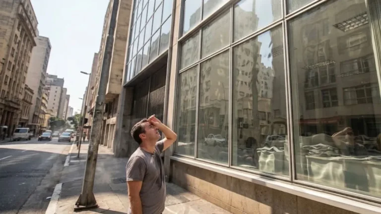 Por que o reflexo em prédios parece derreter enquanto a visão interna permanece nítida