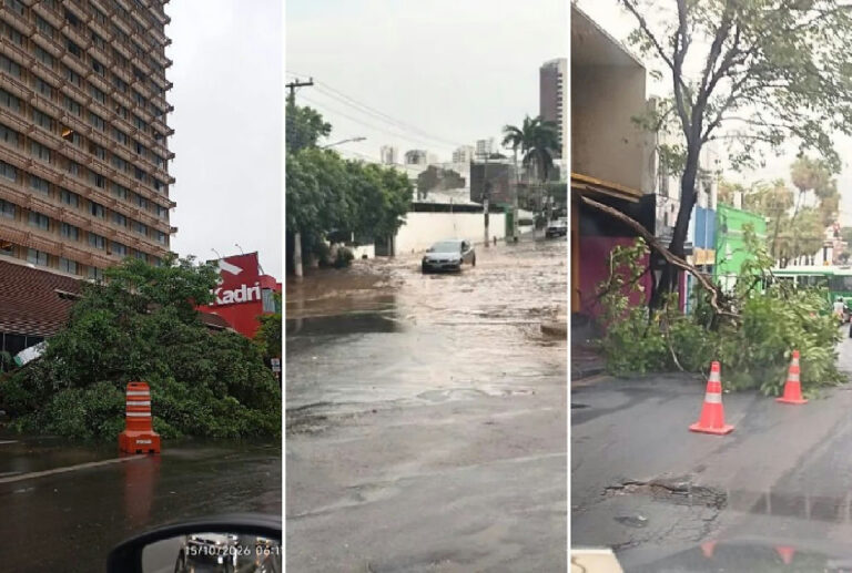 Temporal causa alagamentos e queda de árvores em Cuiabá e Várzea Grande
