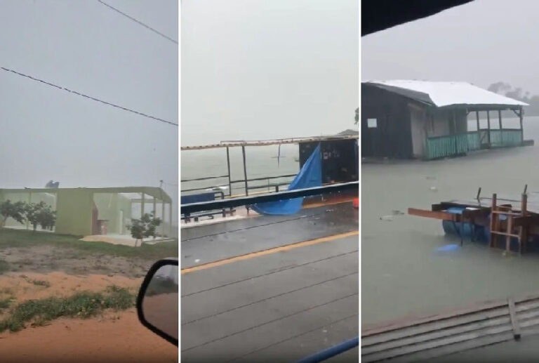 Temporal causa destruição e arrasta casas flutuantes no Rio Teles Pires